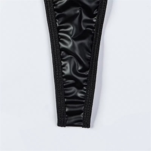 Body sexy din piele ecologica cu accesoriu maini tip catuse, negru, 3 piese #BB4678 - Img 10