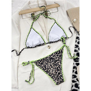 Costum de baie 2 piese cu imprimeu leopard si slip reglabil, bej/ negru #BB2028 - Img 5