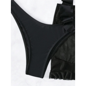 Costum de baie 3 piese cu fusta scurta si volane, negru #BB2110 - Img 17