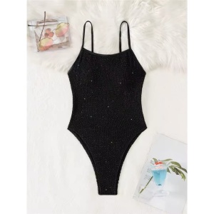 Costum de baie intreg texturat cu inserții fine de sclipici, negru #BB1200 - Img 5