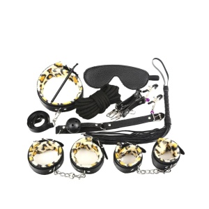 Set accesorii sexy din piele ecologica, negru/ leopard print, 7 piese #BB4326 - Img 3