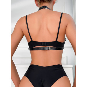 Set hamuri sexy din piele ecologica si lanturi, cu catarame metalice, negru, 2 piese #BB4235 - Img 8