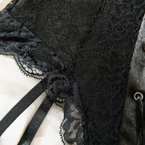 Set lenjerie intima sexy din dantela cu body, manusi si ciorapi plasa, negru, 3 piese #BB4408 - Img 14