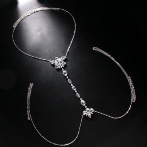 Body chain pentru bust din cristale transparente si lanturi argintii #BB4162 - Img 3
