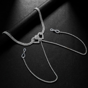 Body chain pentru gat si bust cu cristale transparente, argintiu #BB4192 - Img 3