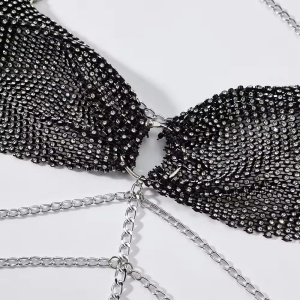 Body chain tip bustiera cu lanturi si cristale, negru #BB4049 - Img 9