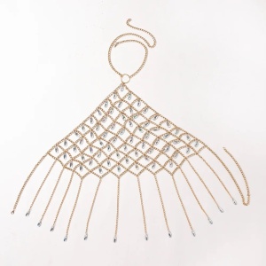 Body chain tip bustiera cu lanturi si cristale transparente, auriu #BB4120 - Img 5