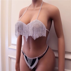 Body chain tip sutien metalic cu cristale transparente, argintiu #BB4707 - Img 3