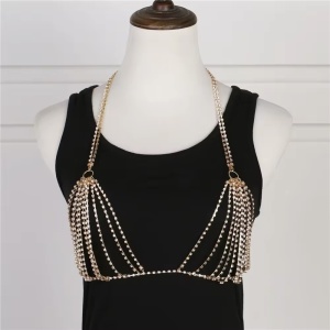 Body chain tip sutien metalic cu cristale transparente, auriu #BB4704 - Img 8