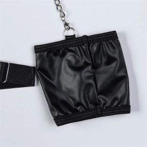 Body sexy din piele ecologica cu accesoriu maini tip catuse, negru, 3 piese #BB4678 - Img 11