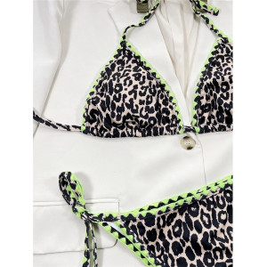 Costum de baie 2 piese cu imprimeu leopard si slip reglabil, bej/ negru #BB2028 - Img 6