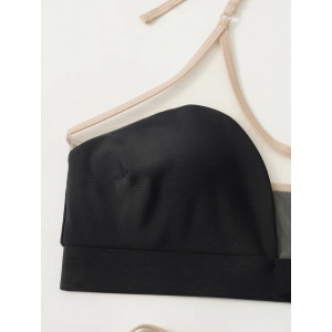 Costum de baie 2 piese cu insertii de tul nude la sutien, slip reglabil, negru #BB2270 - Img 5
