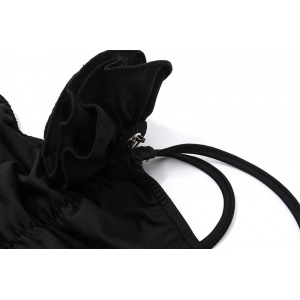 Rochie lunga sexy mulata cu trandafir decorativ detasabil, negru #BB1119 - Img 13