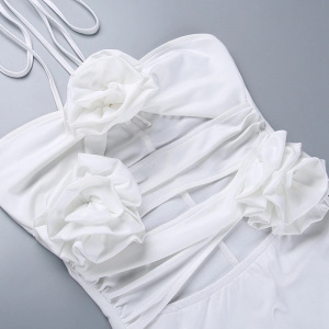 Rochie midi mulata cu decupaje si trandafiri decorativi, alb #BB1033 - Img 11