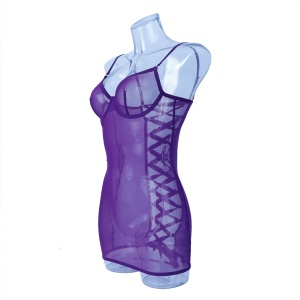 Rochie sexy de noapte din dantela fina elastica cu snur reglabil la spate, mov #BB4339 - Img 7
