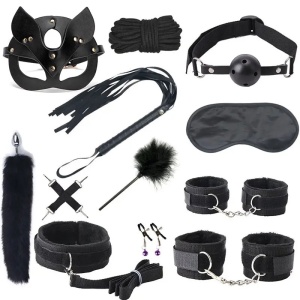 Set accesorii sexy din piele ecologica, negru, 12 piese #BB4588 - Img 2