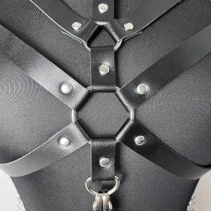 Set hamuri sexy din piele ecologica si lanturi, cu catarame metalice, negru, 2 piese #BB4235 - Img 11