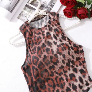 Set lenjerie intima sexy cu body si ciorapi inalti, imprimeu leopard, bej/ maro, 2 piese #BB4596 - Img 13