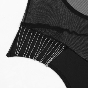 Set lenjerie intima sexy neagra cu franjuri metalice, body si manusi lungi, negru, 2 piese #BB4152 - Img 13