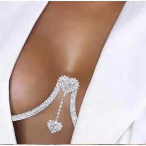 Body chain pentru bust cu cristale transparente, detaliu inimioara, argintiu #BB4516 - Img 7