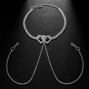 Body chain pentru gat si bust cu cristale transparente, argintiu #BB4192 - Img 4