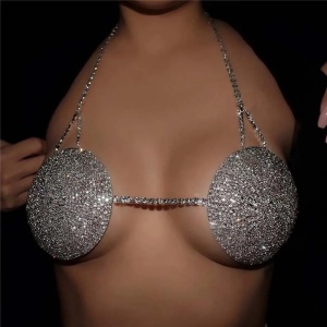 Body chain tip sutien cu cristale transparente, argintiu #BB4494 - Img 1