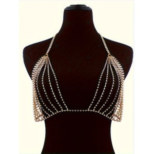Body chain tip sutien metalic cu cristale transparente, auriu #BB4704 - Img 9
