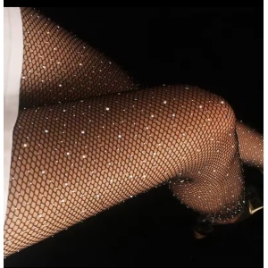 Ciorapi sexy tip dres cu cristale decorative, negru #BB4683 - Img 4