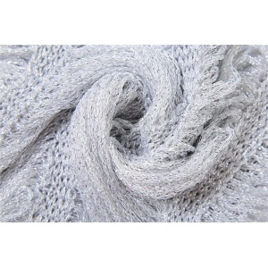Rochie de plaja scurta crosetata fin, metalizata, franjuri orizontale, argintiu #BB1190 - Img 11