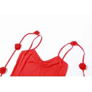 Rochie lunga mulata cu spatele gol si trandafiri decorativi, rosu #BB1077 - Img 19