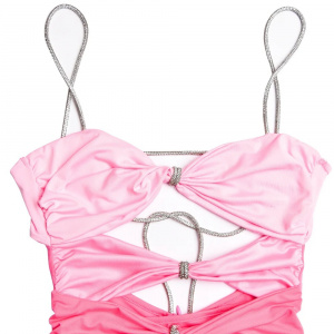 Rochie lunga sexy mulata, decupaje si accesorii metalice cu cristale, roz/roz neon #BB1101 - Img 9