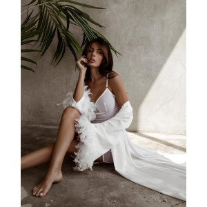 Rochie sexy de noapte din dantela fina elastica cu snur reglabil la spate, alb #BB4126 - Img 6