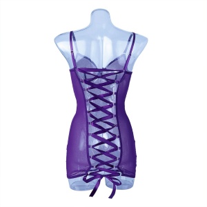 Rochie sexy de noapte din dantela fina elastica cu snur reglabil la spate, mov #BB4339 - Img 8