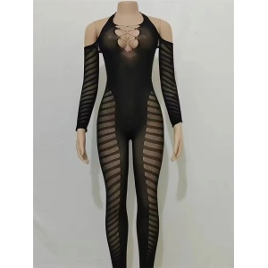 Salopeta sexy elastica, semitransparenta, cu decolteu adanc, negru #BB4685 - Img 14