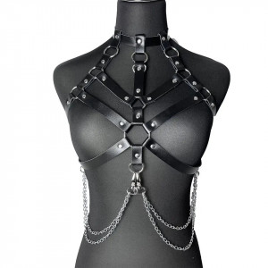 Set hamuri sexy din piele ecologica si lanturi, cu catarame metalice, negru, 2 piese #BB4235 - Img 12
