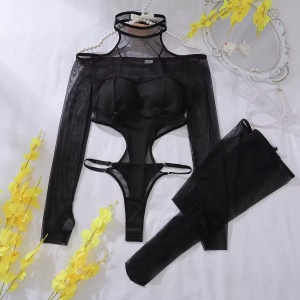 Set lenjerie intima sexy cu body si ciorapi inalti , negru, 2 piese #BB4759 - Img 11