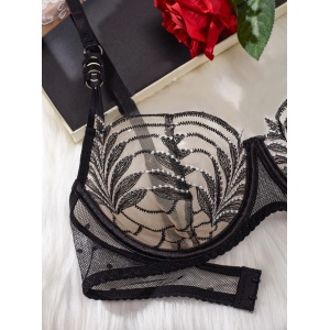 Set lenjerie intima sexy din dantela brodata si insertii de tul, negru, 4 piese #BB4621 - Img 14