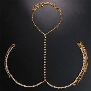 Body chain cu cristale pentru bust si decolteu , auriu #BB4703 - Img 4