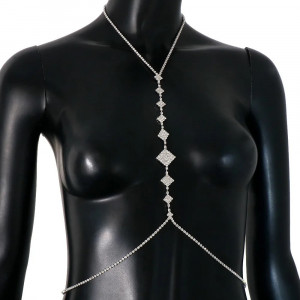 Body chain pentru bust cu cristale transparente, argintiu #BB4606 - Img 6