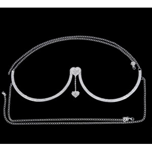 Body chain pentru bust cu cristale transparente, detaliu inimioara, argintiu #BB4516 - Img 8