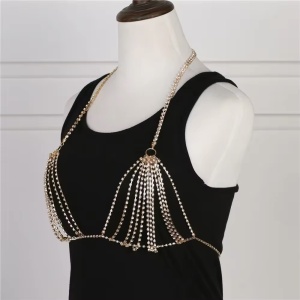 Body chain tip sutien metalic cu cristale transparente, auriu #BB4704 - Img 10