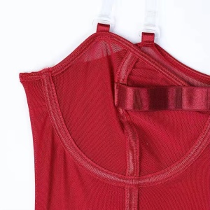 Body sexy cu bretele transparente si accesoriu talie cu prindere portjartier, visiniu, 3 piese #BB4561 - Img 8