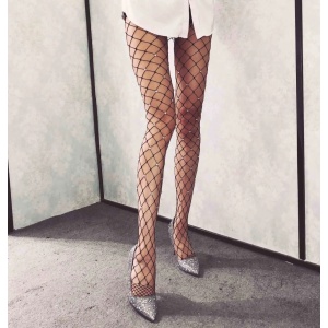 Ciorapi sexy tip dres din plasa cu cristale si decorative, negru #BB4718 - Img 1