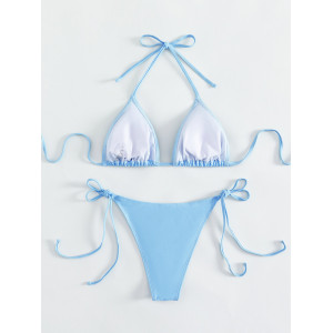 Costum de baie 2 piese cu cristale transparente aplicate pe slip si sutien, albastru/ bleu #BB2005 - Img 4