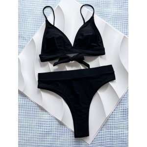 Costum de baie 2 piese, slip brazilian cu talie inalta, negru #BB2017 - Img 3