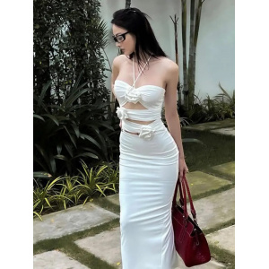 Rochie midi mulata cu decupaje si trandafiri decorativi, alb #BB1033 - Img 3