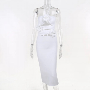 Rochie midi mulata cu decupaje si trandafiri decorativi, alb #BB1033 - Img 13