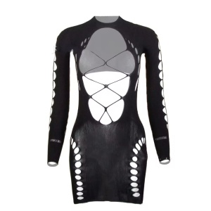 Rochie scurta sexy, elastica, cu decupaje pe maneci si in zona bustului, negru #BB4056 - Img 11