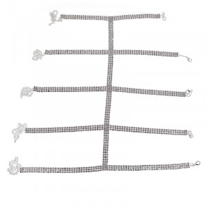 Set body chain pentru picioare cu cristale transparente, argintiu #BB4719 - Img 4