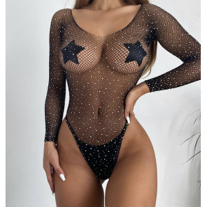 Set body si ciorapi tip dres cu cristale, negru BB4470 - Img 12